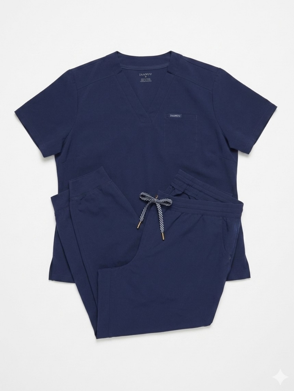 Jaanuu Navy Blue Scrub Top & Drawstring Joggers Scrub Pants | Size 2X
